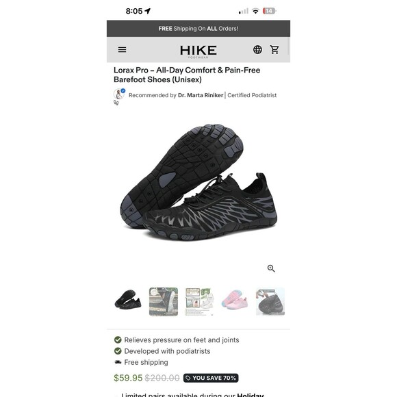 Hike Footwear Women's Ergonomic Minimalist Barefoot Minimalist Size 8-8.5 Shoes - Picture 2 of 13